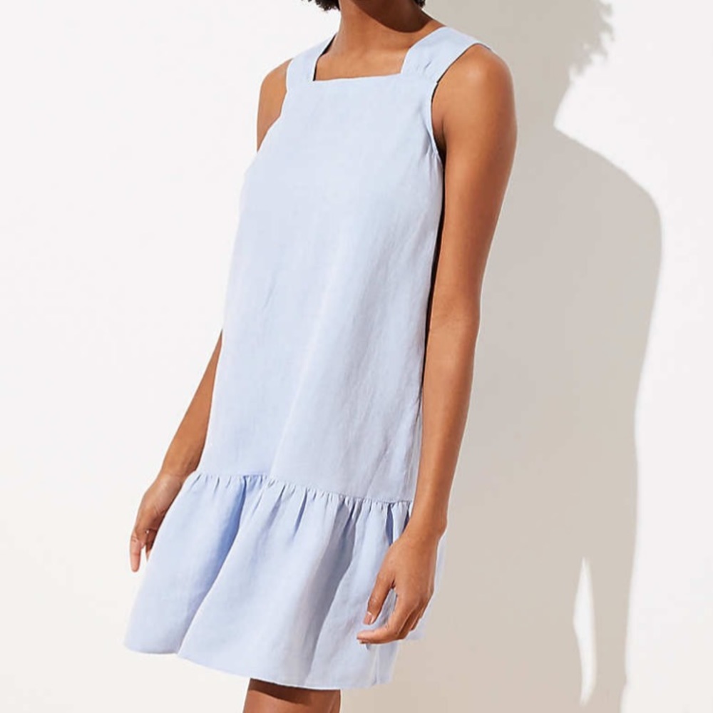 Chambray Square Neck Flounce Dress, size xs